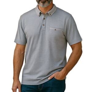 Johnston & Murphy Light Gray Button-Down Collar Polo